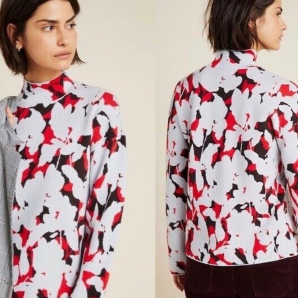 Anthropologie Lizzie Floral Mock Neck Sweater